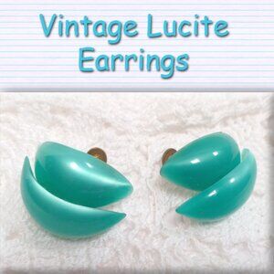 Teal Green Vintage Lucite Screw Back Earrings